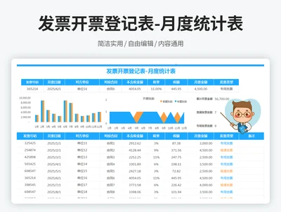 发票开票登记表-月度统计表