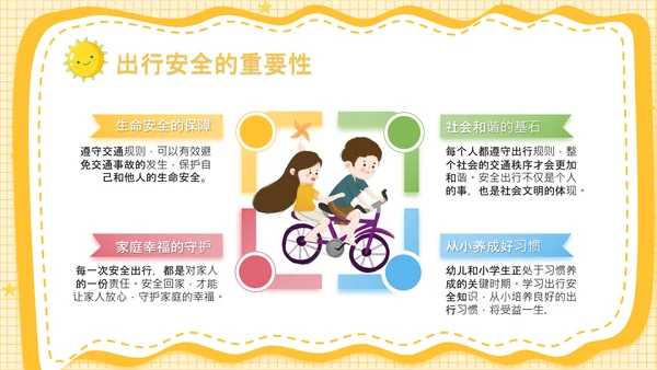 黄色卡通风安全教育幼儿及小学生出行安全知识普及PPT