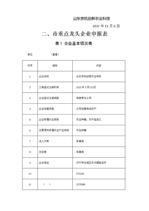 市级农业龙头企业申报材料