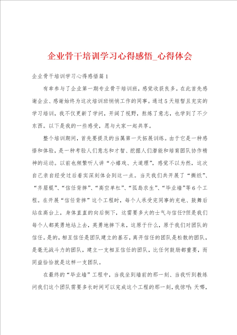 企业骨干培训学习心得感悟