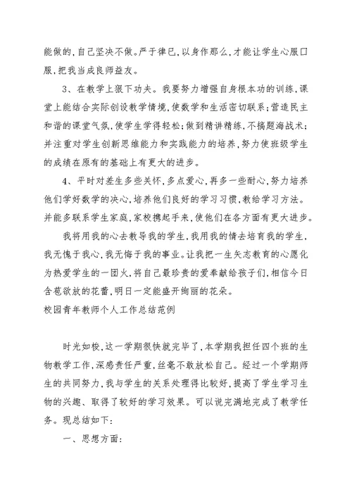 校园青年教师个人工作总结范例