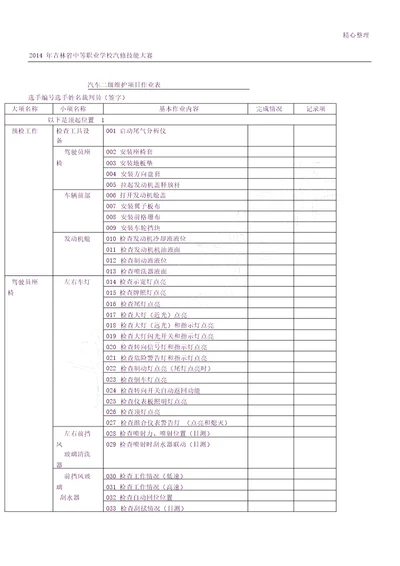 汽车二级维护作业表