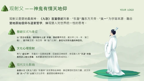 绿色中国风端午节屈原介绍PPT