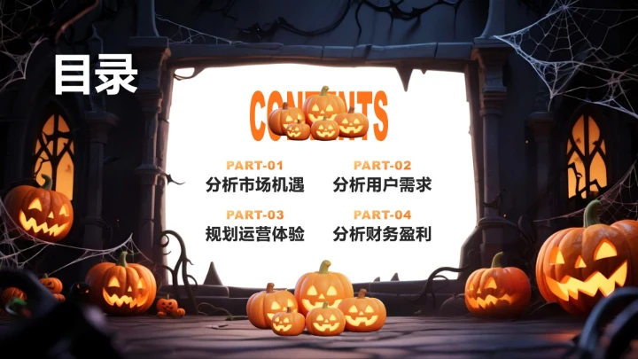 橙色暗黑卡通风万圣节消费趋势商业计划书PPT模板