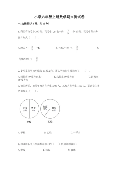 小学六年级上册数学期末测试卷附答案（突破训练）.docx