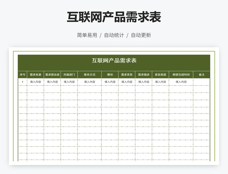互联网产品需求表