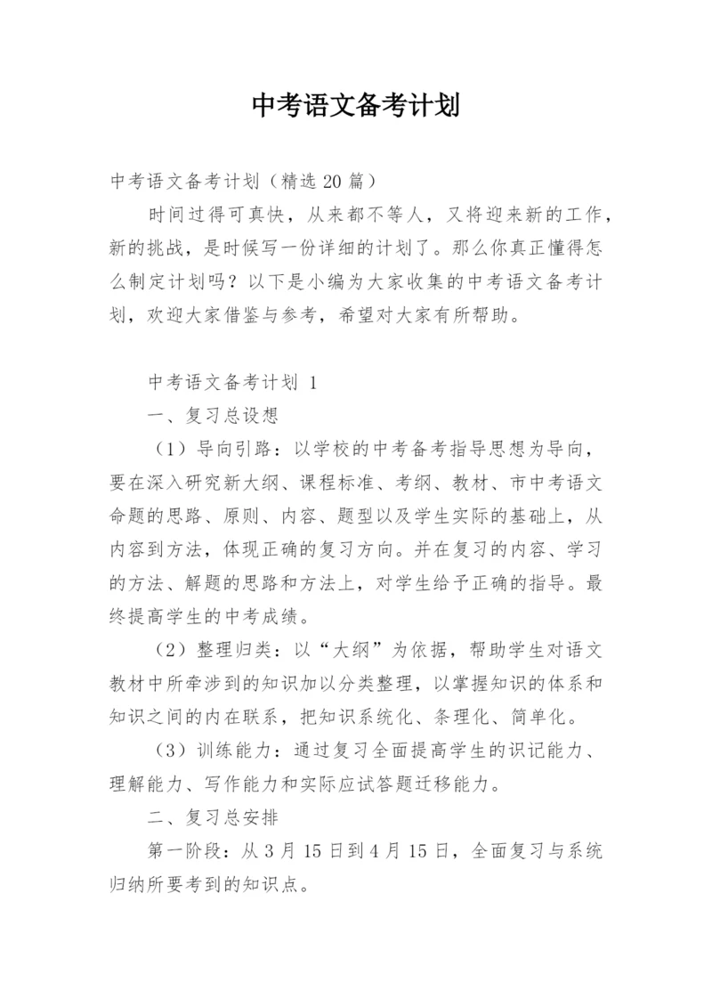 中考语文备考计划.docx