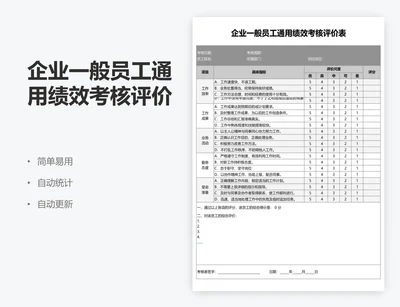 企业一般员工通用绩效考核评价表