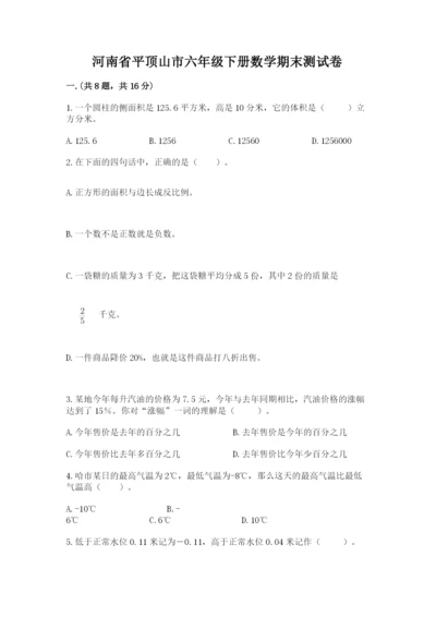 河南省平顶山市六年级下册数学期末测试卷精编.docx