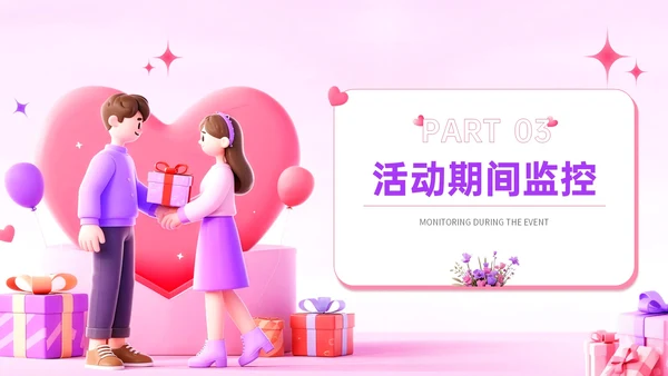 红紫双色3D插画风七夕电商促销策划PPT模板