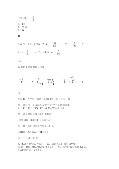 人教版六年级数学下学期期末测试题及参考答案【最新】.docx