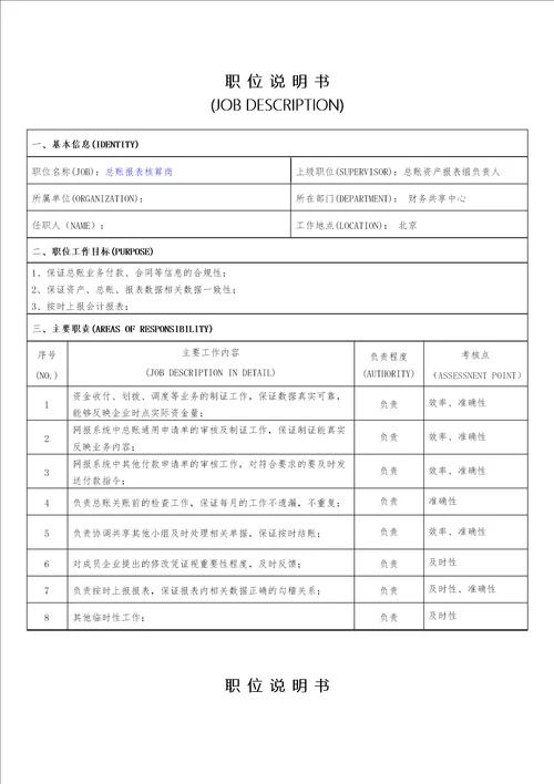 财务共享服务中心岗位职责总账报表组