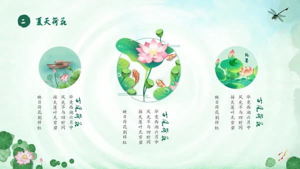 绿色荷花荷叶卡通中国风你好夏天PPT