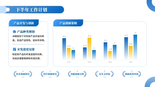 蓝黄色插画风消费品企业员工年中总结PPT模板