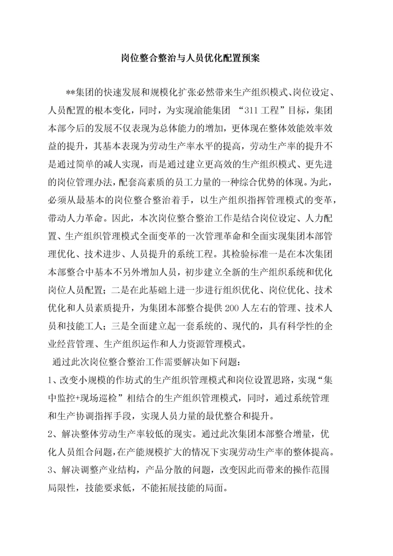 某大型集团公司岗位整合整治与人员优化配置策划预案.docx