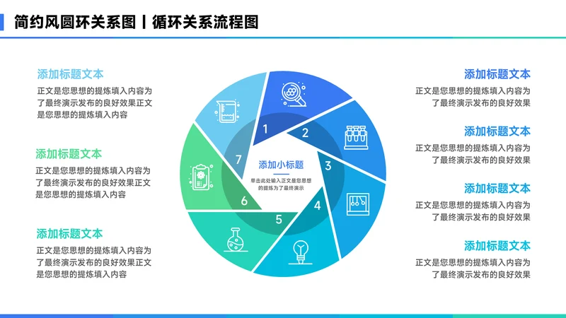 蓝色简约风7项圆环关系图PPT
