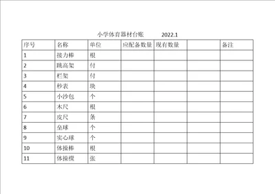 最新小学体育器材台账