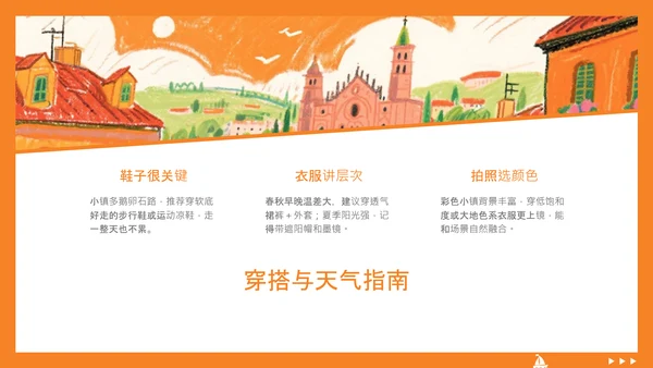 橙色简约蜡笔风欧洲旅游攻略PPT模板