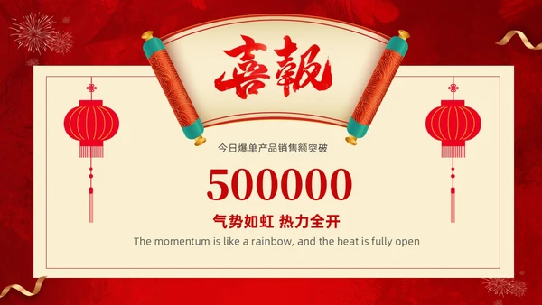 红色喜庆简约企业销售喜报战报捷报PPT