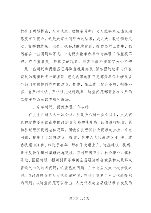 副县长在全县人大代表建议、政协提案交办会上的讲话范文.docx