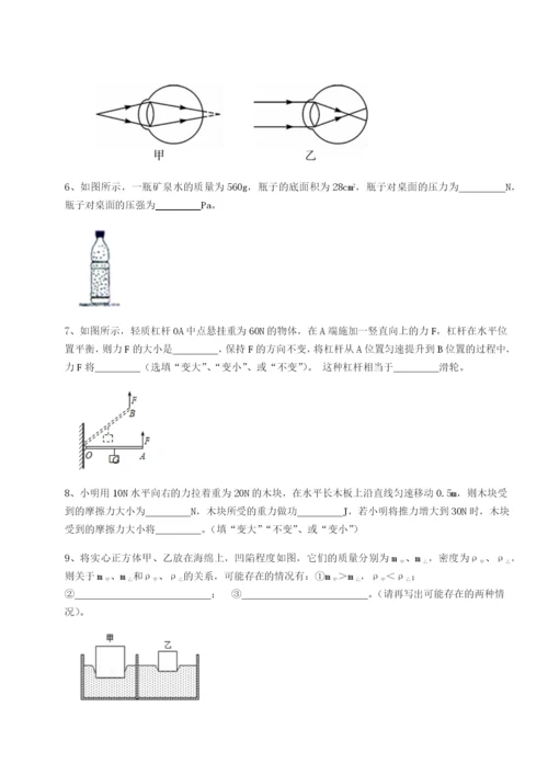 专题对点练习河南郑州桐柏一中物理八年级下册期末考试专题测试试题（详解）.docx