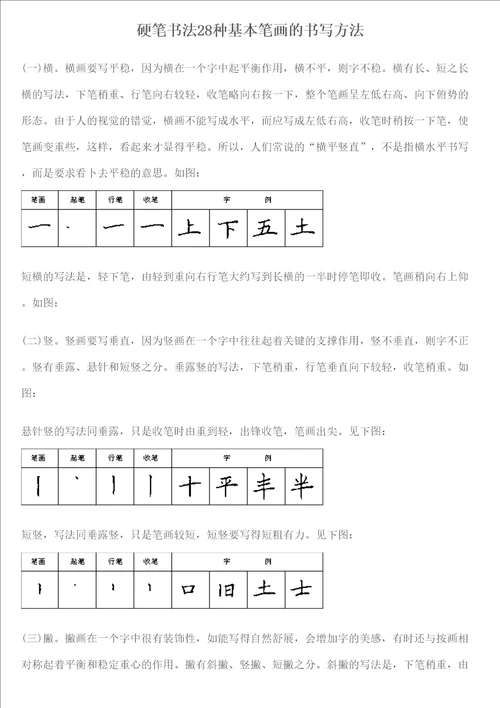 硬笔书法种基本笔画的书写方法