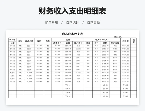 财务收入支出明细表