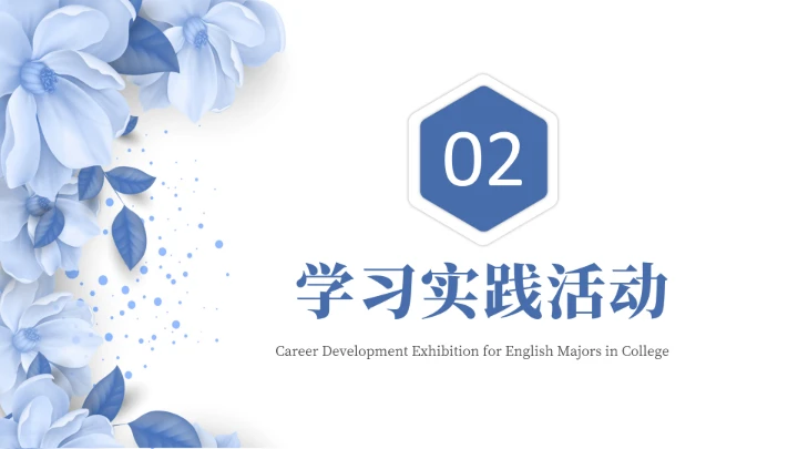蓝色简约英语专业大学生职业生涯规划发展展示PPT模版