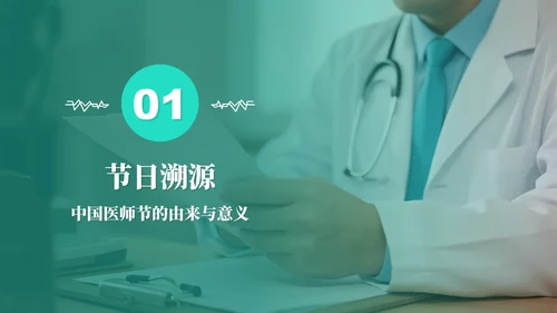 绿色简约实景风中国医师节节日科普介绍PPT模板