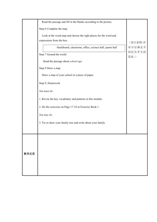 Module 3 My school 模块表格式教案（5课时）