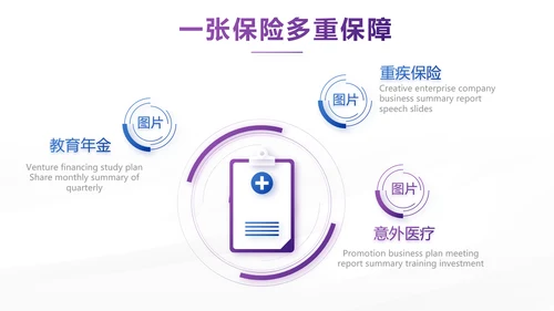 紫色创意大气保险公司创说会PPT