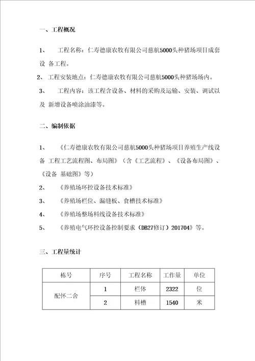 猪场设备安装工程施工方案