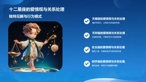 蓝色3D风十二星座基础性格解析PPT模板