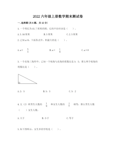 2022六年级上册数学期末测试卷附完整答案（全国通用）.docx