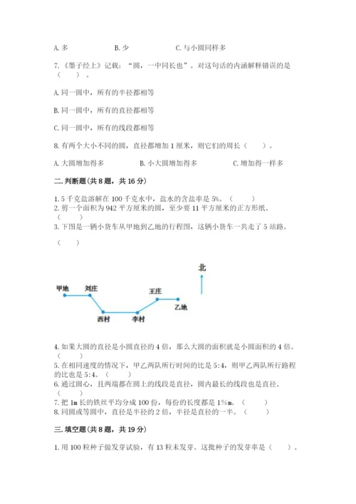 小学六年级上册数学期末测试卷加答案下载.docx