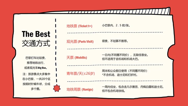 红蓝撕拉手账风法国旅游攻略ppt模板