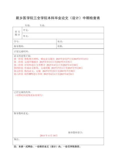 【精编】3本科毕业论文（设计）中期检查表.docx