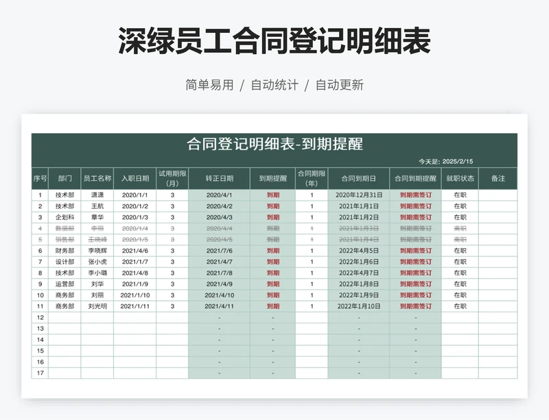 深绿员工合同登记明细表