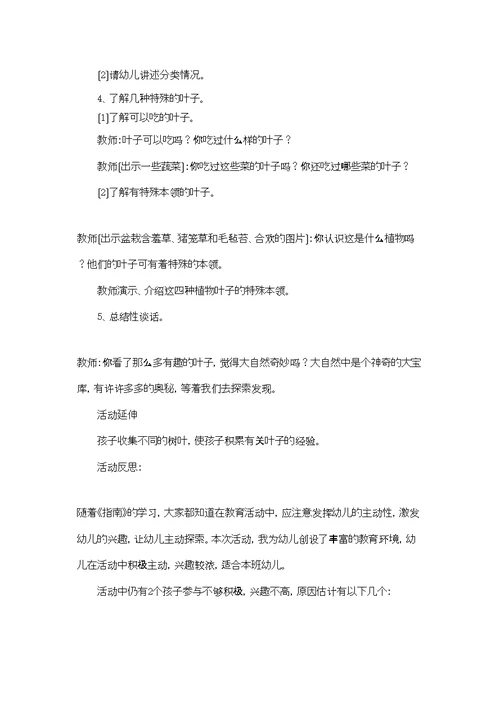 有趣的叶子中班科学教案
