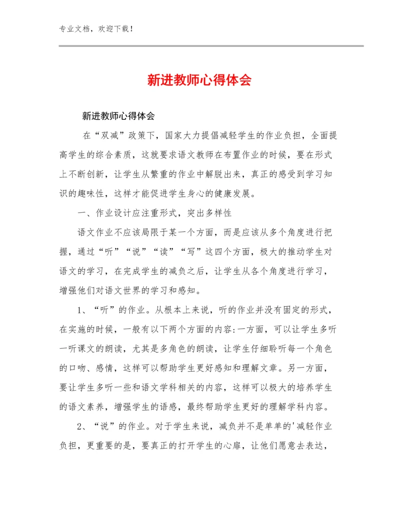 2024年新进教师心得体会范文13篇合辑.docx