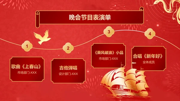 红色喜庆风2025年会节目表演PPT模板