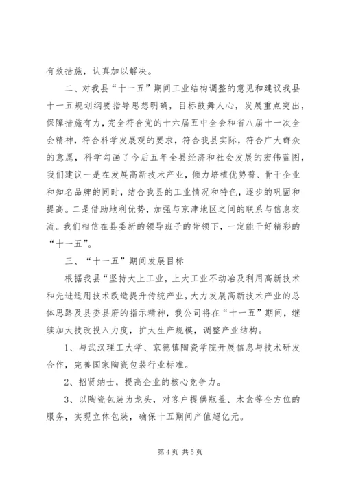 瓷业公司十一五规划座谈会发言材料 (6).docx