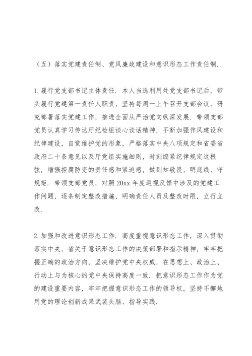 关于开发利用处党支部书记党建意识形态工作述职报告及下一步工作措施.docx