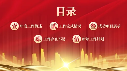 红色奢华风欢迎领导检查工作汇报PPT模板