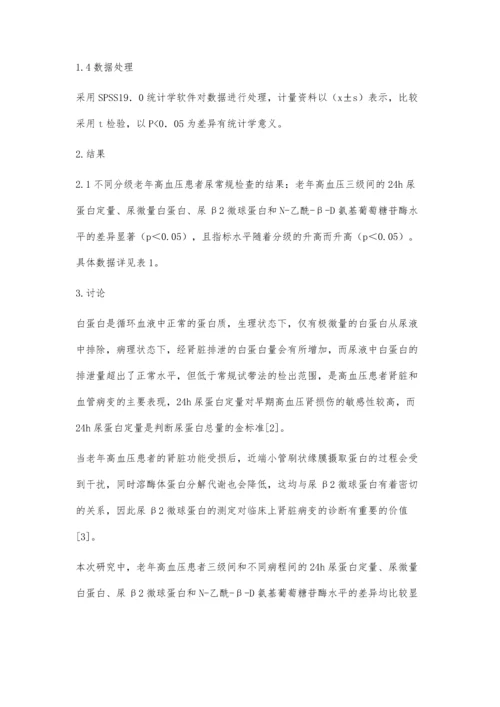 尿常规检验中常用四项指标对老年高血压患者临床诊断的意义.docx