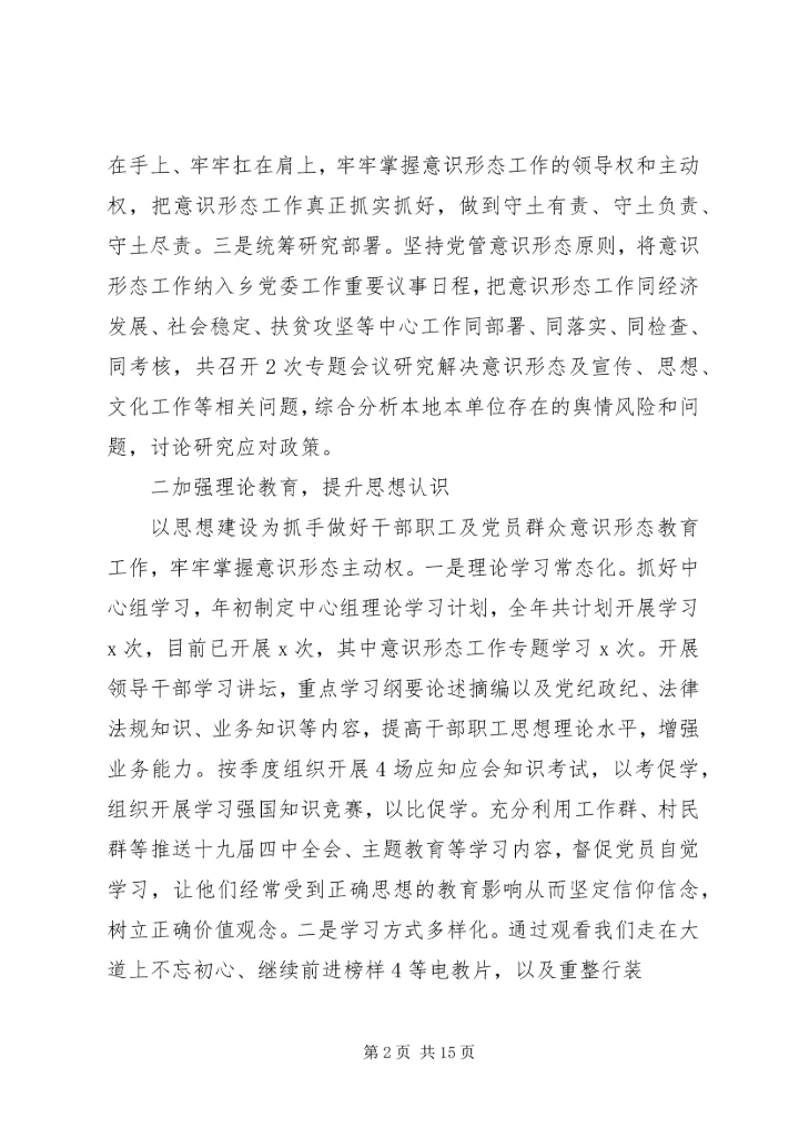 乡镇某年某年意识工作情况总结报告2篇.docx