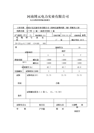 串联谐振电缆试验报告电缆