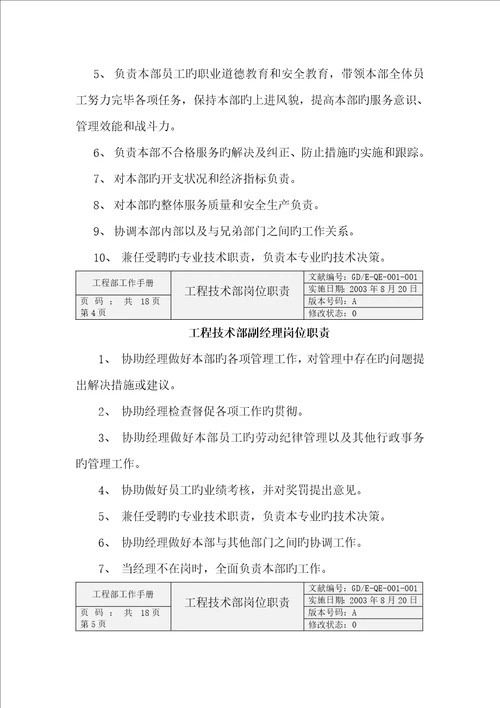 物业公司工程技术部岗位职责