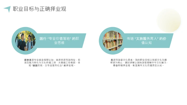 彩色英语专业大学生职业生涯规划发展展示PPT模版