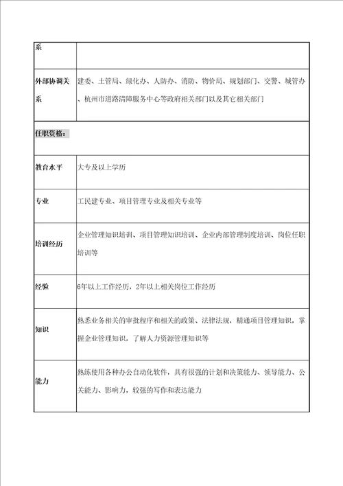 建设发展公司业务开发部经理职务说明书定稿版